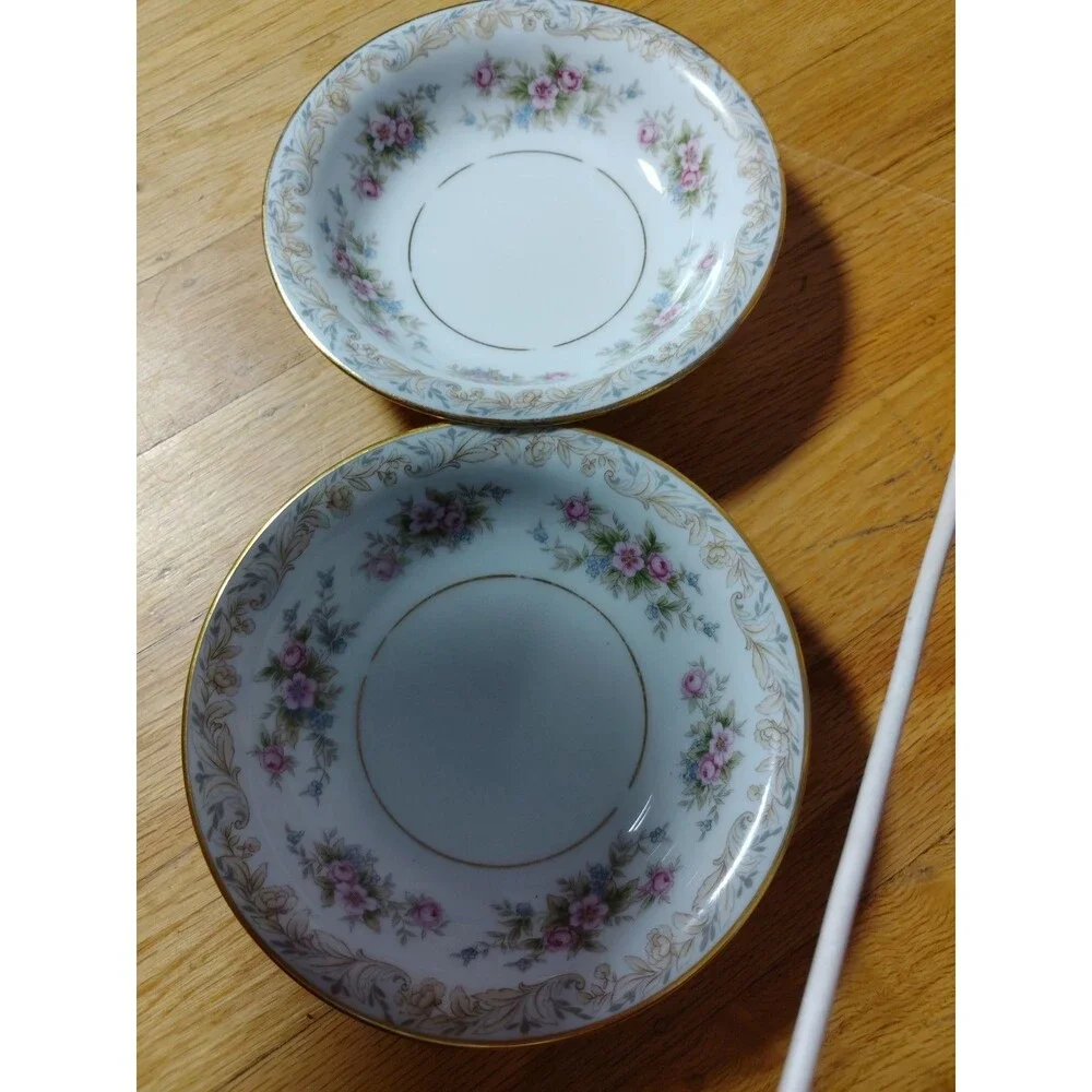 ​2 Vintage Noritake Somerset Bowls Floral Gold Trim Craft & Mosaic Decor Lot
